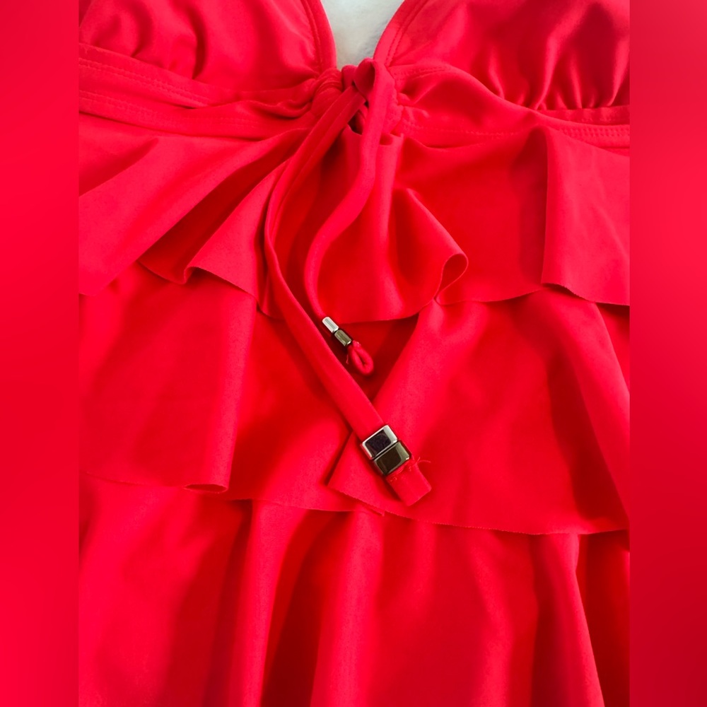 Catalina Size Medium TOP ONLY.  Coral red. Halter style w/ruffles to waist - Picture 4 of 8